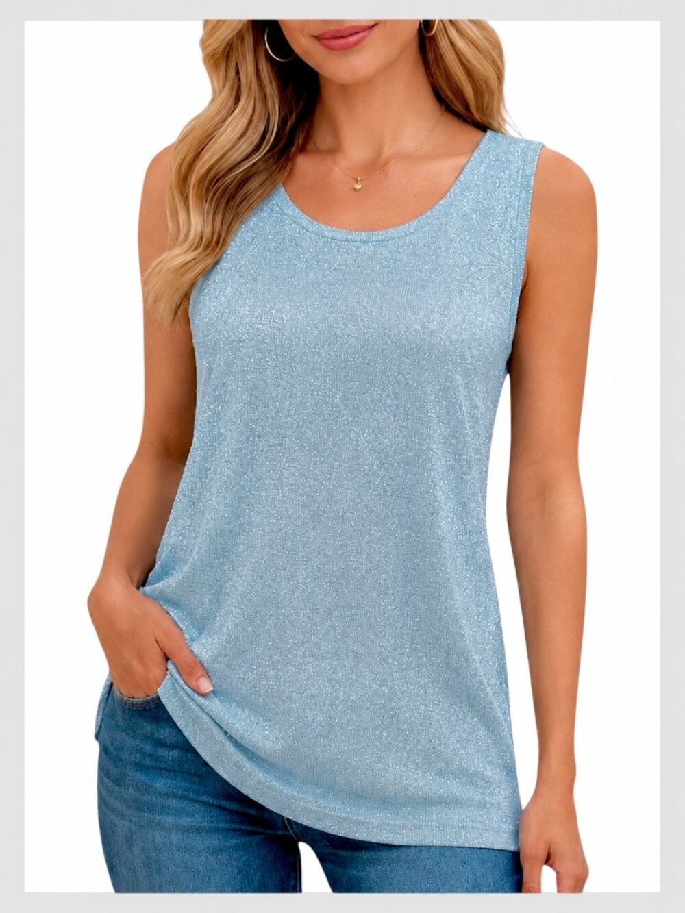 CeCe Sleeveless Tank Top Light Blue Relaxed Fit Knit XL